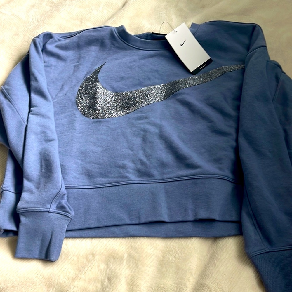 Purpleish blue Nike crewneck with black glitter nike logo